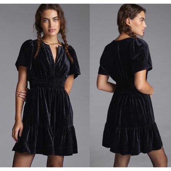 Maeve Dresses & Skirts - Maeve Anthropologie XS Black Mini Dress Whimsigoth Velvet W/ Pockets Academia
